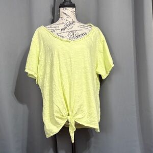 Neon Yellow Tie-Front Short Sleeve Women's Tee